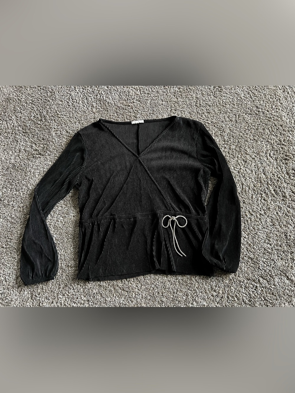 Maurices Black Ribbed Wrap-Front Long Sleeve Top